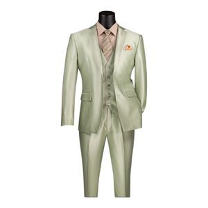 MEN'S VINCI 3 PIECE SLIM FIT SUIT LIGHT SAGE SATIN LOOK FABRIC. SV2D-1